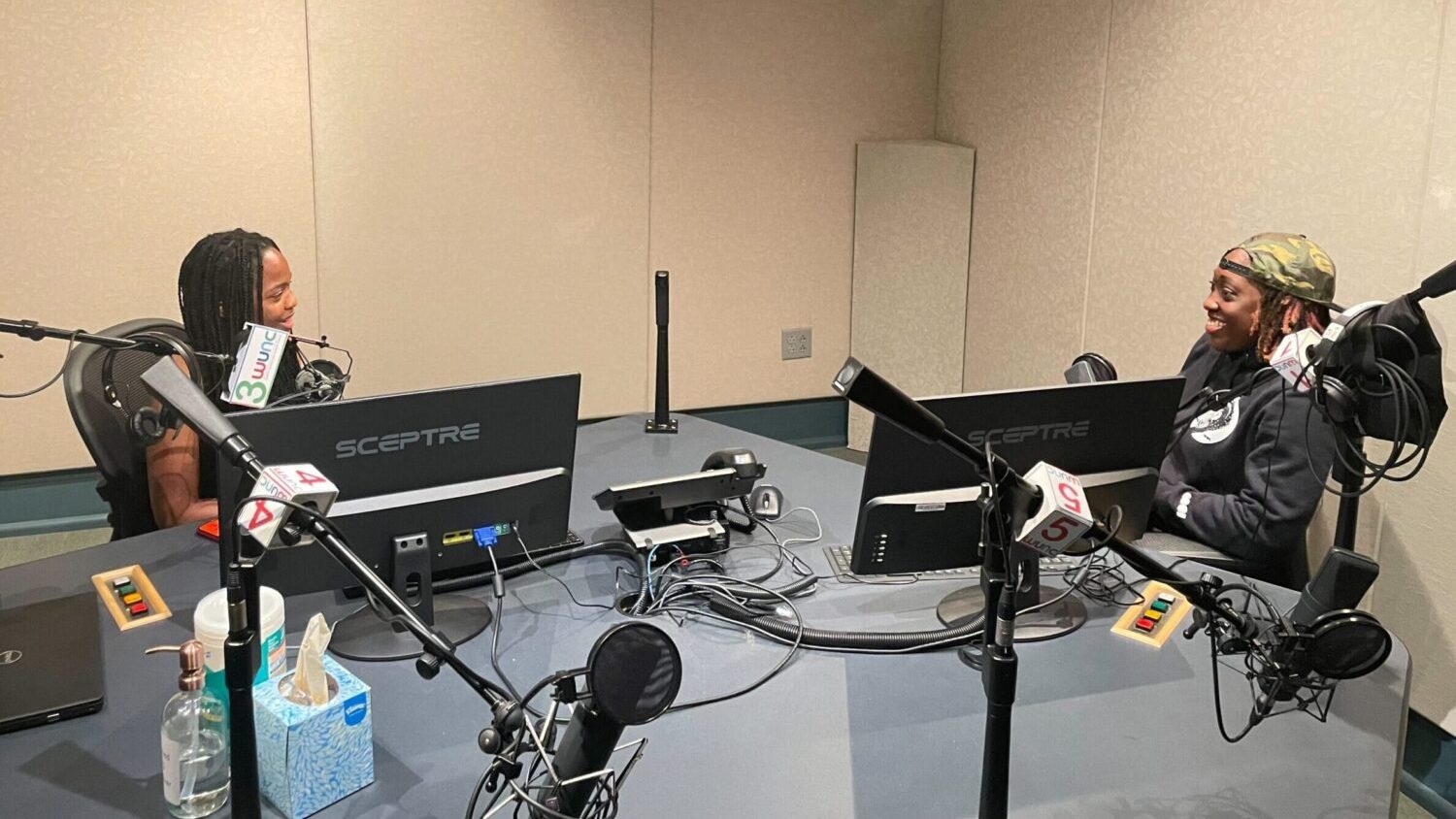 Jeanine Ikekhua, left, at the WUNC radio station. Photos courtesy of Jeanine Ikekhua.