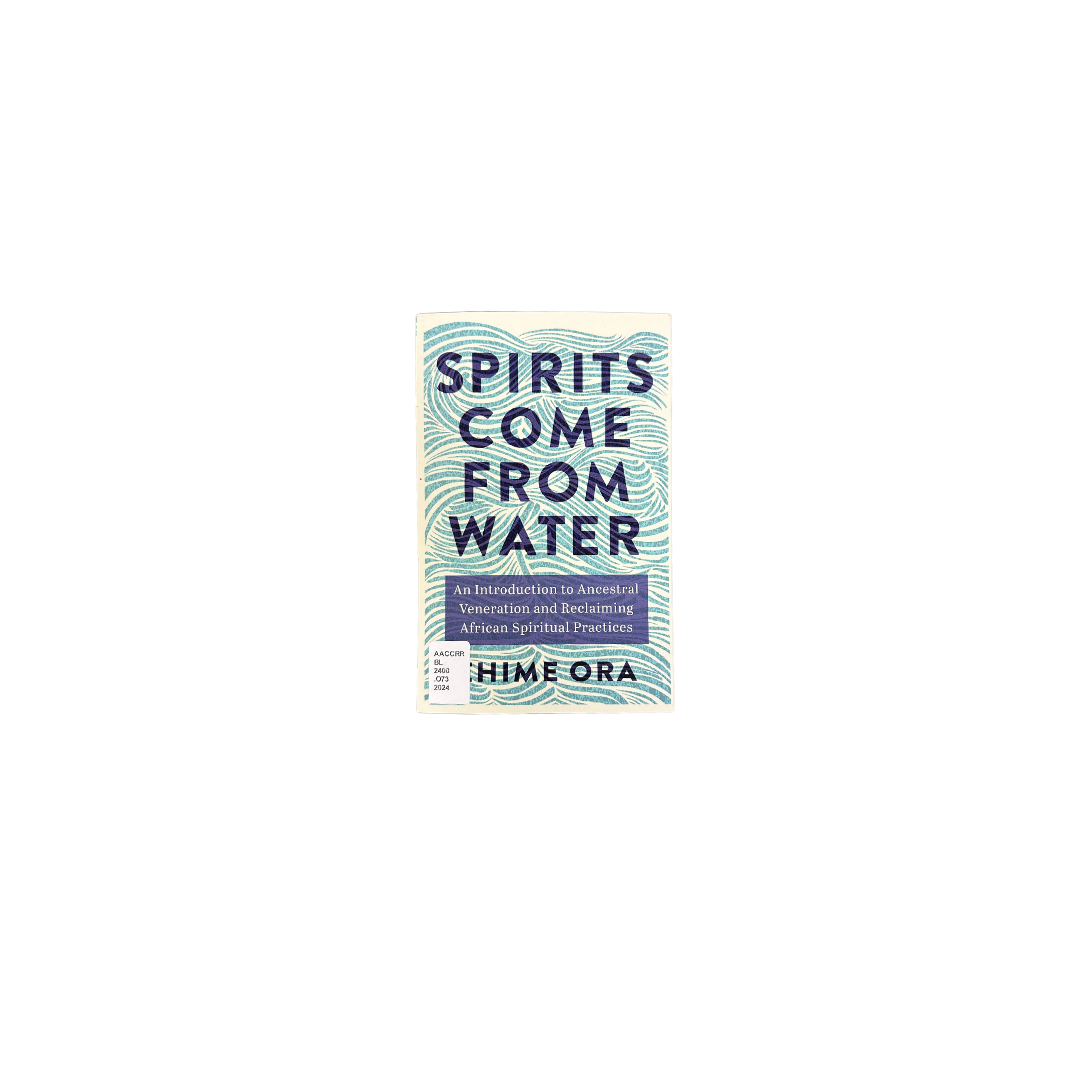 Book cover of "Spirits Come From Water" by Hime Ora. Features bold, dark blue text over a background of teal waves, conveying spirituality.